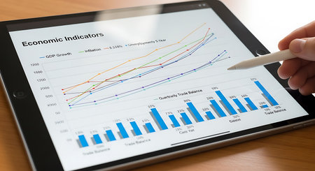Businessman analyzing investment charts with tablet. Accounting and financial concept.の写真素材