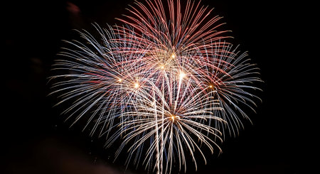 Colorful fireworks of various colors over night sky, celebration and anniversary concept