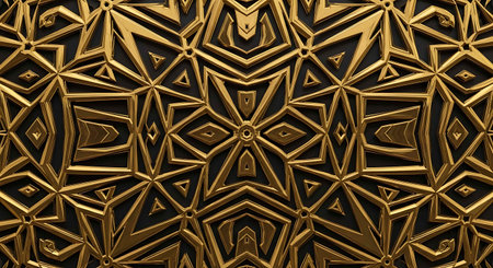 3d rendering of golden arabic ornament pattern seamless tile backgroundの写真素材