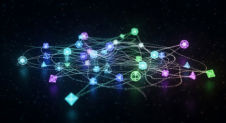 Abstract polygonal network connections on dark background. Network concept. 3D Rendering