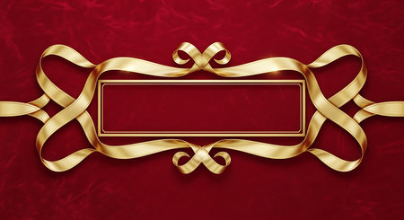 Elegant red background with golden ribbons. Vector illustration.の写真素材