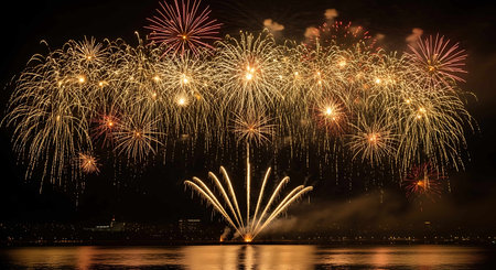 Colorful firework display for celebration happy new year and merry christmas