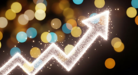 Silver arrow on bokeh background. Financial growth concept. 3D Renderingの写真素材