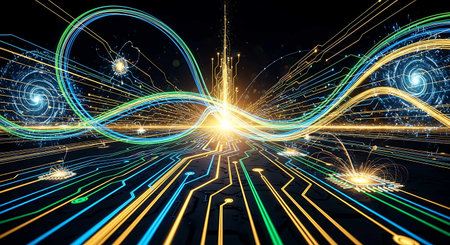 Futuristic technology background with glowing lines. 3D Rendering