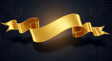 Golden ribbon on black background. Realistic illustration of golden ribbon on black background for web designの写真素材