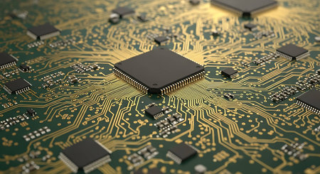 Circuit board close-up. Technology background. 3d rendering
