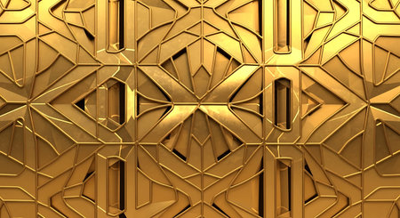 Golden abstract background. 3d rendering 3d illustration. Pattern of geometric shapes.の写真素材