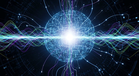 3d rendering of abstract technology background. High tech glowing sphere. Network concept