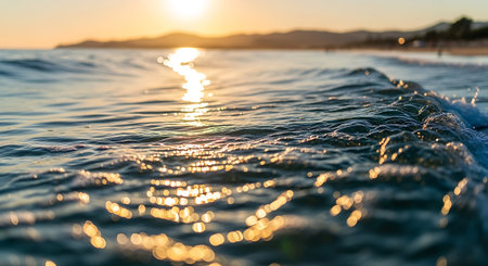 Sunset on the sea. The sun is reflected in the water.