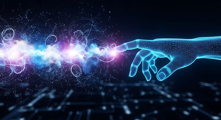 View of a Cyborg hand holding a network connection - 3d rendering