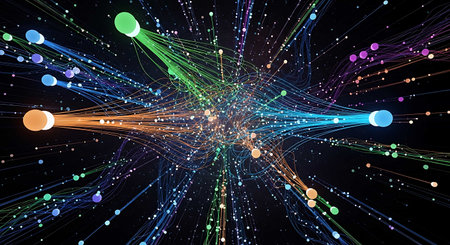 abstract 3d illustration of technology background with glowing particles. High resolutionの写真素材