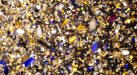 Golden and silver confetti. Abstract festive background. 3D rendering