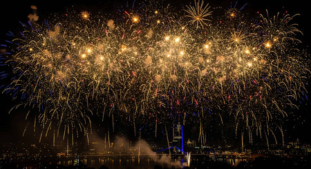 Colorful fireworks display for celebration happy new year and merry christmas