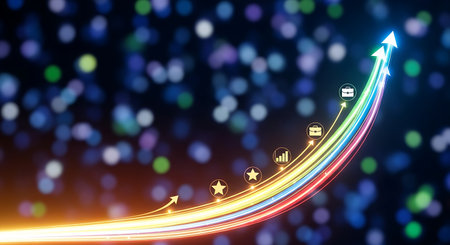 Digital composite of Glowing arrow against blue bokeh and flare