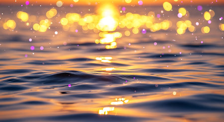 Abstract bokeh background of sea water and sunset. Soft focus