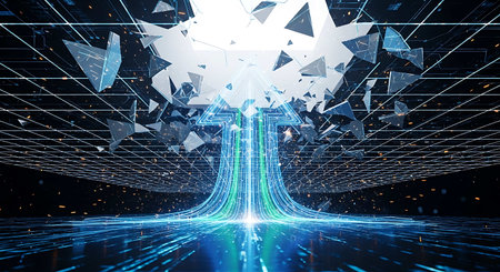 Abstract polygonal space background with connecting dots and lines. Connection concept. 3D Renderingの写真素材