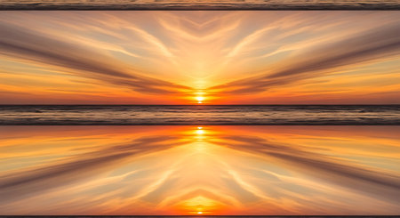 Beautiful sunset over the sea with reflection in water, abstract background