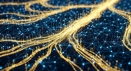 Abstract technology background. Big data visualization. Network connection structure with lines and...