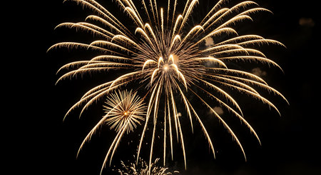 Colorful fireworks of various colors over night sky, celebration and anniversary concept