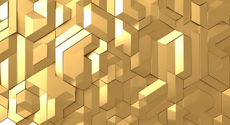Abstract 3d rendering of golden hexagons background. Reflective surface pattern.の写真素材