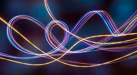 Colorful neon lines on a dark background. 3d rendering.