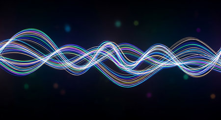 Futuristic technology wave background design with glowing lines, 3d rendering