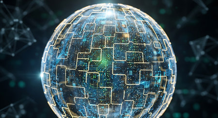 3D rendering of a digital globe with a circuit on the backgroundの写真素材