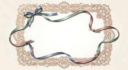 Vintage frame with satin ribbons and lace. Vector illustration.の写真素材