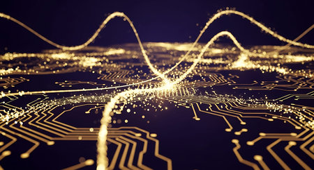Circuit board with connection lines and dots. Technology background. 3d renderingの写真素材