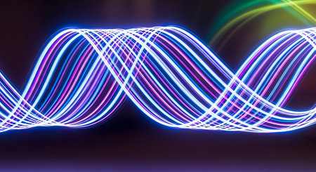 Abstract colorful neon lines on a dark background. 3D Renderingの写真素材