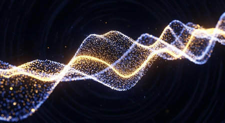 3D rendering of abstract digital particles in cyberspace with depth of fieldの写真素材