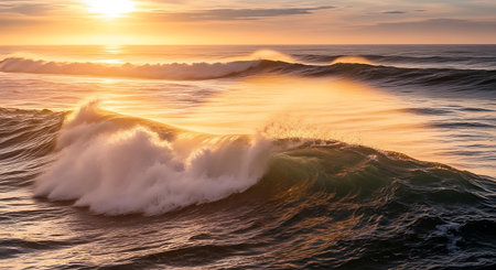 Beautiful sunset on the ocean. Waves in the ocean at sunset