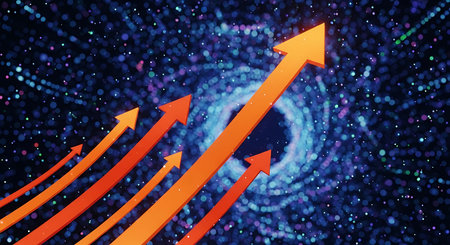 Arrow pointing up on abstract background. Success and growth concept. 3D Renderingの写真素材