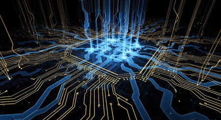 Circuit board futuristic technology background, 3d render computer graphic.