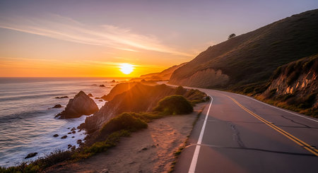 Sunset on the Pacific Coast Highway in San Francisco, California.