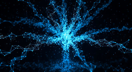 Abstract polygonal space low poly dark background with connecting dots and lines. Connection...
