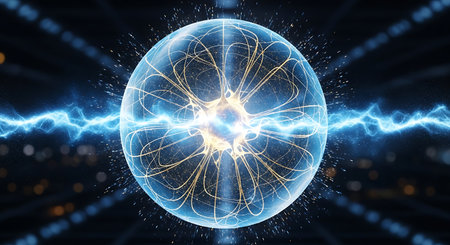 3D illustration of a spherical sphere with electrical sparks in the center