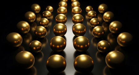 Abstract background with golden spheres. 3d render illustration for design.の写真素材