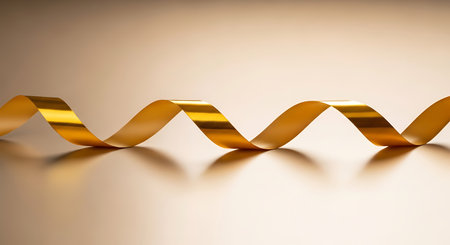 Golden ribbon on a light background. Shallow depth of field.の写真素材