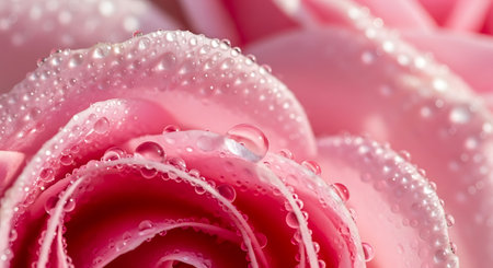 close up of pink rose petals with water droplets, shallow dofの写真素材