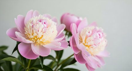 Bouquet of pink peonies on a white background, close-upの写真素材