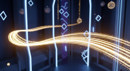Futuristic technology background with glowing lines and bokeh. 3D renderingの写真素材