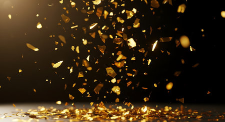 Gold confetti on black background. 3d rendering, 3d illustration.の写真素材