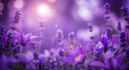 Lavender flowers blooming in a lavender field, close upの写真素材