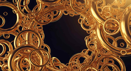 Abstract background with golden rings. 3d rendering, 3d illustration.