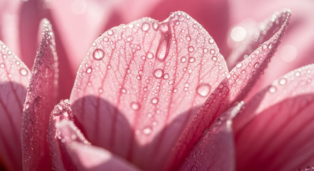 Close up of pink flower petals with water drops. Nature backgroundの写真素材