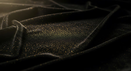 Background texture, pattern. The fabric is black with sequins. It has a brilliant shine and reflects the sunlight.の写真素材