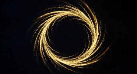 Golden glittering spiral on a black background. 3D Rendering
