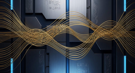Abstract technology background with golden lines. 3d illustration. High tech concept