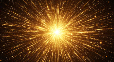 abstract gold background. golden rays and sparks fly in space.